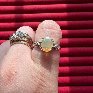 925 Sterling Silver Ring with Genuine Opal Stone - Size 6